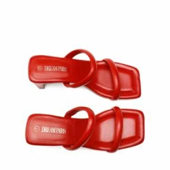 Square Toe Rectangular Double Strap Heel Sandals RED -DREAM PAIRS Sales 0623 RED 4