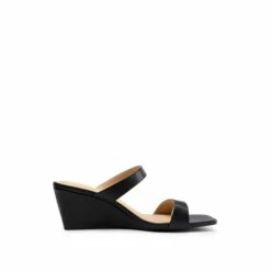 Two Strap Slip-On Wedge Sandals BLACK -DREAM PAIRS Sales 0624 BLACK 2