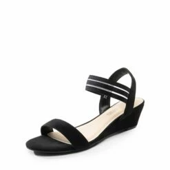 Slip On Elastic Strap Wedge Sandals BLACK-SUEDE