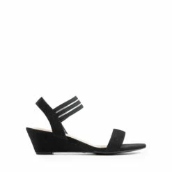 Slip On Elastic Strap Wedge Sandals BLACK-SUEDE -DREAM PAIRS Sales 0626 BLACK SUEDE2