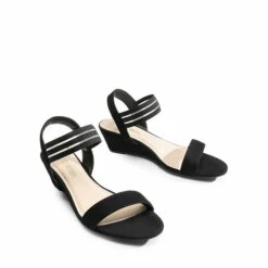 Slip On Elastic Strap Wedge Sandals BLACK-SUEDE -DREAM PAIRS Sales 0626 BLACK SUEDE4