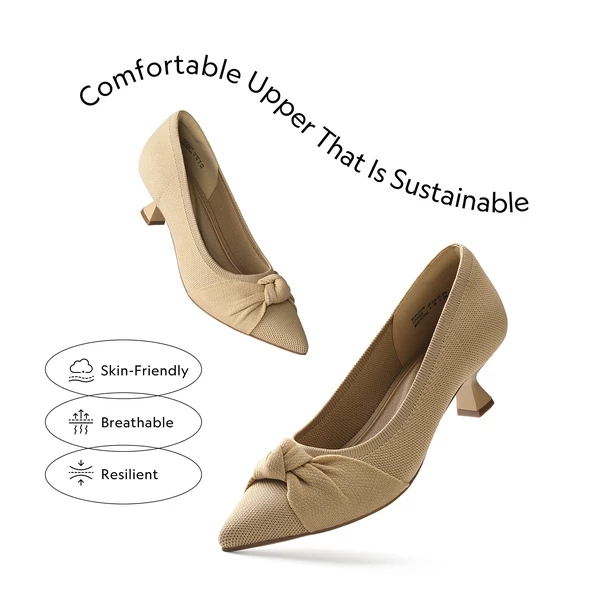 Comfortable Kitten Heels With Bow BEIGE 9 Comfortable Kitten Heels With Bow BEIGE - Image 7