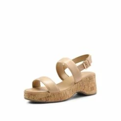 Buckle Strap Platform Wedge Sandals NUDE PU
