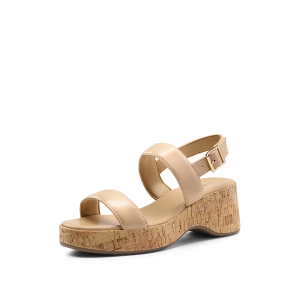 Buckle Strap Platform Wedge Sandals NUDE PU 3 Buckle Strap Platform Wedge Sandals NUDE PU