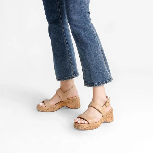 Buckle Strap Platform Wedge Sandals NUDE PU 6 Buckle Strap Platform Wedge Sandals NUDE PU - Image 4