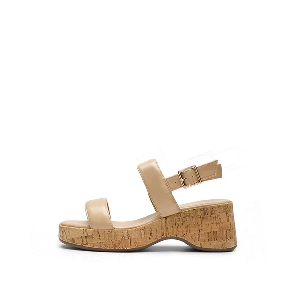 Buckle Strap Platform Wedge Sandals NUDE PU 5 Buckle Strap Platform Wedge Sandals NUDE PU - Image 3