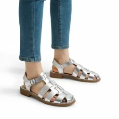 Gladiator Woven Fisherman Flat Sandals SILVER PU -DREAM PAIRS Sales 0639 SILVER PU 5