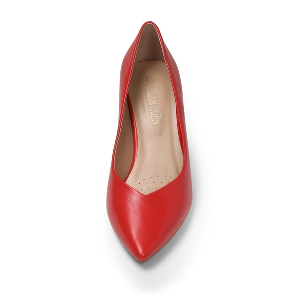 Pointed Toe Chunky High Heel Pumps RED PU 6 Pointed Toe Chunky High Heel Pumps RED PU - Image 4