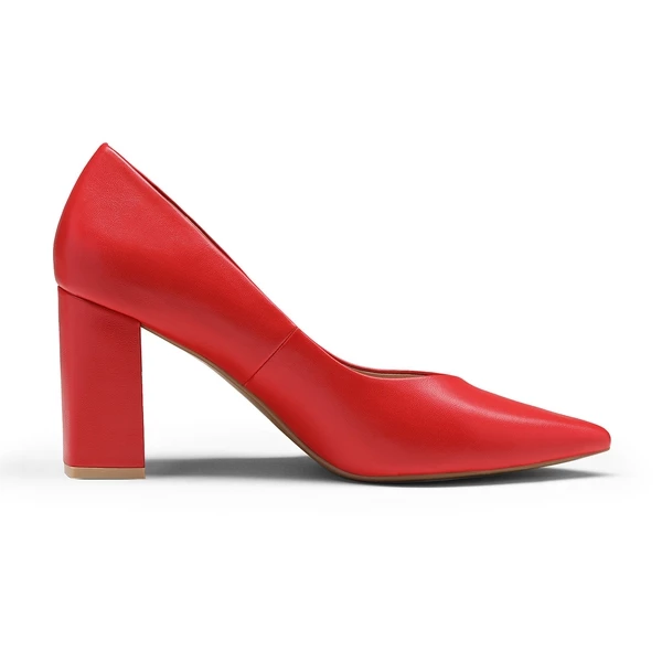 Pointed Toe Chunky High Heel Pumps RED PU 7 Pointed Toe Chunky High Heel Pumps RED PU - Image 5