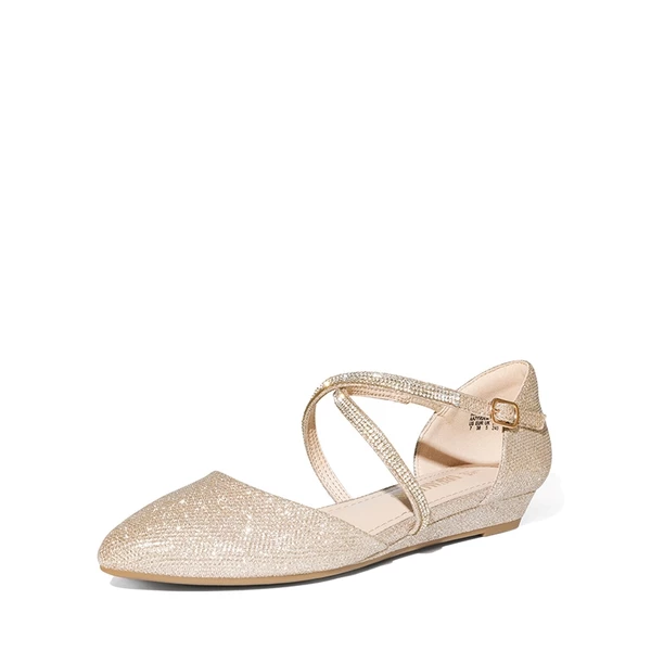 V-shaped Cutout Low Wedge Flats GOLD-GLITTER 9 V-shaped Cutout Low Wedge Flats GOLD-GLITTER - Image 7