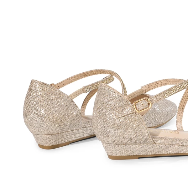 V-shaped Cutout Low Wedge Flats GOLD-GLITTER 4 V-shaped Cutout Low Wedge Flats GOLD-GLITTER - Image 2