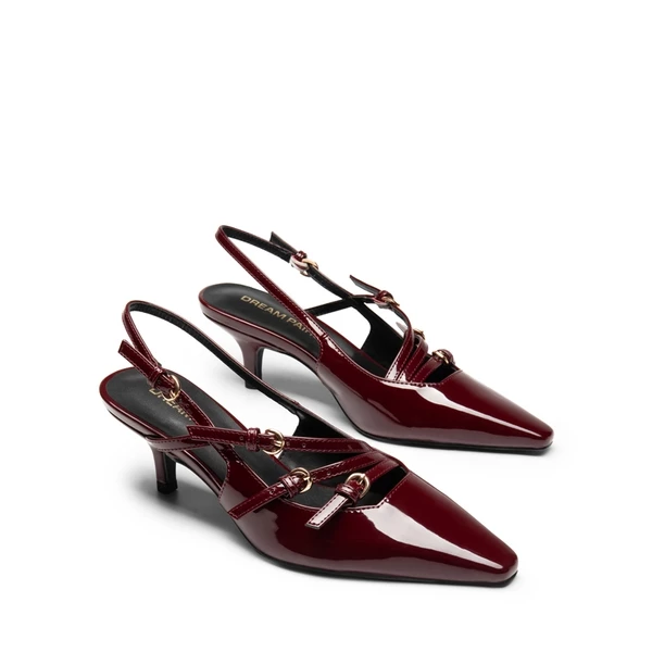 Buckle Slingback Stiletto Heel Pumps RED WINE 4 Buckle Slingback Stiletto Heel Pumps RED WINE - Image 2