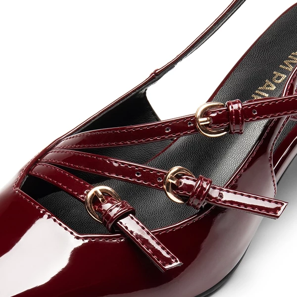Buckle Slingback Stiletto Heel Pumps RED WINE 7 Buckle Slingback Stiletto Heel Pumps RED WINE - Image 5