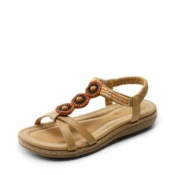 Elastic Ankle Strap Bohemian Flat Sandals NUDE PU -DREAM PAIRS Sales 0645 NUDE