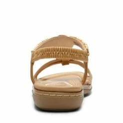 Elastic Ankle Strap Bohemian Flat Sandals NUDE PU