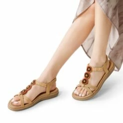 Elastic Ankle Strap Bohemian Flat Sandals NUDE PU -DREAM PAIRS Sales 0645 NUDE 5