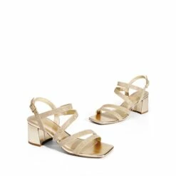 Square Toe Strappy Chunky Sandals GOLD GLITTER