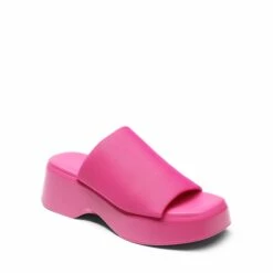 Knitted Chunky Flatform Slip On Sandals HOT PINK -DREAM PAIRS Sales 0649 HOT PINK 3