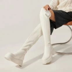 Lug Sole Over The Knee Boots WHITE-PU -DREAM PAIRS Sales 0650 12068