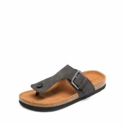 T-Strap Thong Flat Sandals DARK GREY -DREAM PAIRS Sales 0654 1