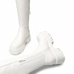 Lug Sole Over The Knee Boots WHITE-PU -DREAM PAIRS Sales 0654 WHITE PU 4