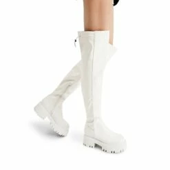 Lug Sole Over The Knee Boots WHITE-PU -DREAM PAIRS Sales 0654 WHITE PU 6