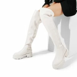 Lug Sole Over The Knee Boots WHITE-PU -DREAM PAIRS Sales 0654 WHITE PU 7