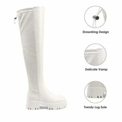 Lug Sole Over The Knee Boots WHITE-PU -DREAM PAIRS Sales 0654 WHITE PU 8
