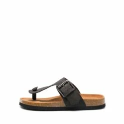 T-Strap Thong Flat Sandals DARK GREY