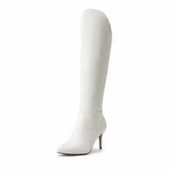 Side Zipper Stiletto Knee High Boots WHITE-PU -DREAM PAIRS Sales 0703 goods 01