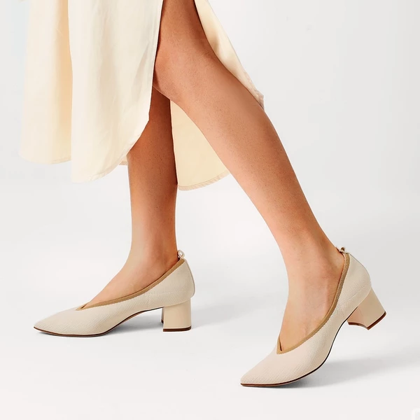 Comfy Chunky Heel Knit Pumps APRICOT 7 Comfy Chunky Heel Knit Pumps APRICOT - Image 5