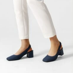 Minimalist Square-Toe Slingback Heels NAVY -DREAM PAIRS Sales 0708 蓝 5