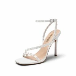 Pearl Ankle Strap High Stiletto Heel Sandals WHITE 11 Pearl Ankle Strap High Stiletto Heel Sandals WHITE -DREAM PAIRS Sales 0709 WHITE 1