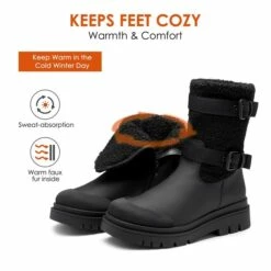 Waterproof Fur Lining Mid Calf Snow Boots BLACK -DREAM PAIRS Sales 0710 BLACK203