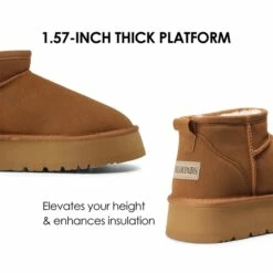 Faux Fur Lined Slip On Snow Boots CHESTNUT