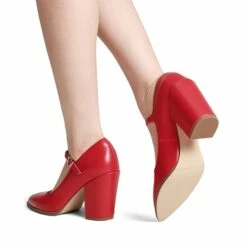Mary Jane High Chunky Pumps RED -DREAM PAIRS Sales 0710 RED 6
