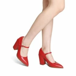 Mary Jane High Chunky Pumps RED -DREAM PAIRS Sales 0710 RED 7