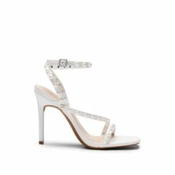 Pearl Ankle Strap High Stiletto Heel Sandals WHITE