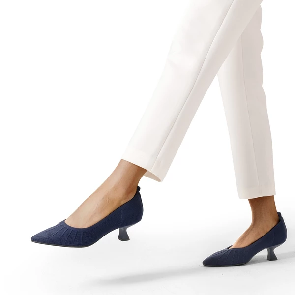 Low Kitten Heel Knit Pumps NAVY 4 Low Kitten Heel Knit Pumps NAVY - Image 2