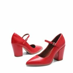 Mary Jane High Chunky Pumps RED -DREAM PAIRS Sales 0711 RED 4