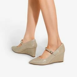 Mary Jane Strap Wedge Pumps GOLD GLITTER -DREAM PAIRS Sales 0712 GOLD GLITTER 6