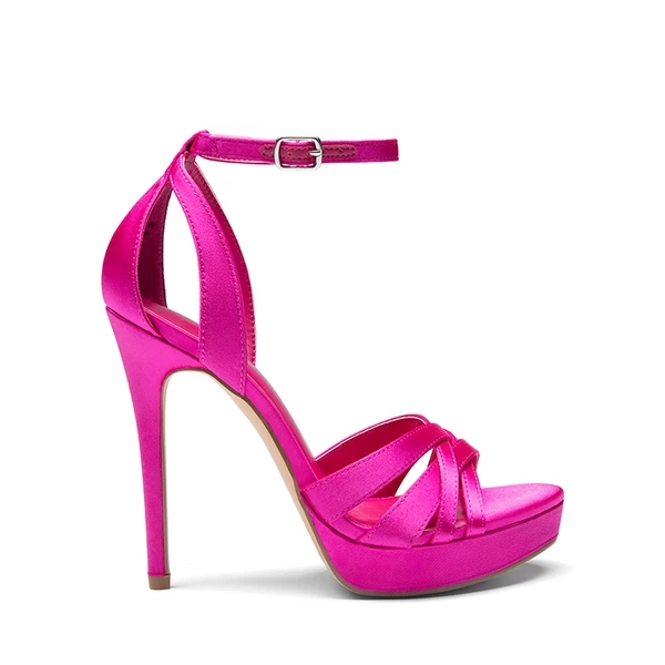 Rhinestone Platform Stiletto Sandals HOT PINK SATIN 5 Rhinestone Platform Stiletto Sandals HOT PINK SATIN - Image 3