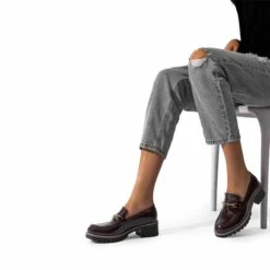Lug Sole Slip-On Chunky Loafers BURGUNDY-PAT