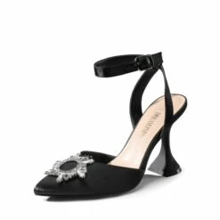 Front Page 5 Sparkling Spool Heel Pumps BLACK-SATIN