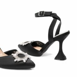 Sparkling Spool Heel Pumps BLACK-SATIN -DREAM PAIRS Sales 0716 black203