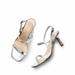 Ankle Strap Square-Toe Strappy Sandals SILVER