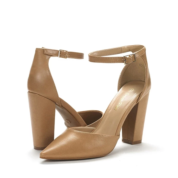 Pointed Toe Chunky Heel Pumps NUDE PU 6 Pointed Toe Chunky Heel Pumps NUDE PU - Image 4