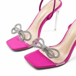 Rhinestone Double Bow Stiletto Heels HOT PINK