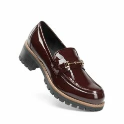 Lug Sole Slip-On Chunky Loafers BURGUNDY-PAT -DREAM PAIRS Sales 0722 Burgundy pat3