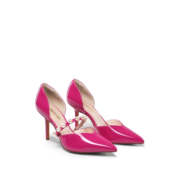 Pearl Straps Pointed Toe Stiletto Heel Pumps HOT PINK 4 Pearl Straps Pointed Toe Stiletto Heel Pumps HOT PINK - Image 2